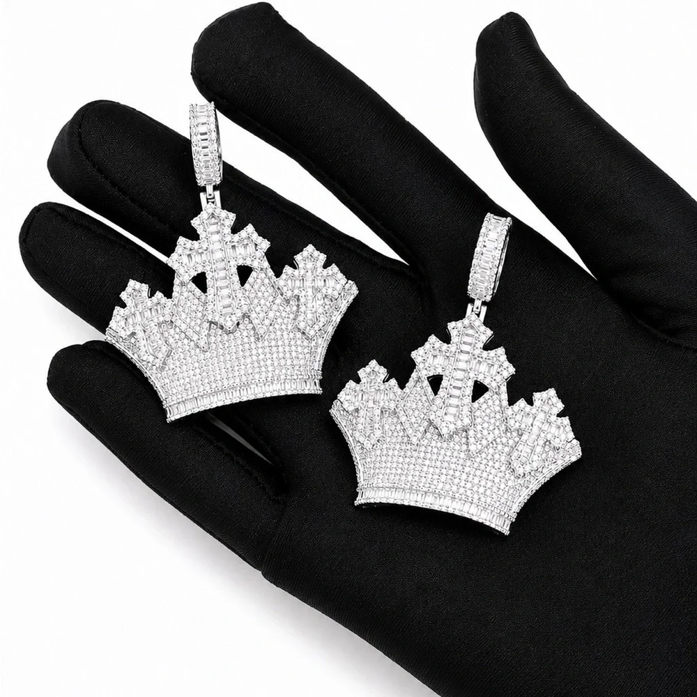 925 Sterling Silver 4.50CTW MOISSANITE Crown Cross Men’s Pendant